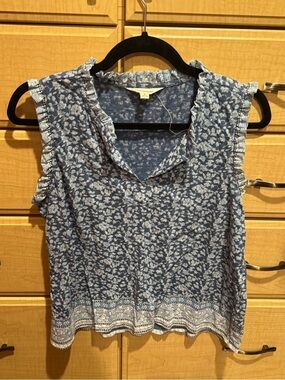 Lucky Brand Blue Floral Ruffle Trim Sleeveless Camisole